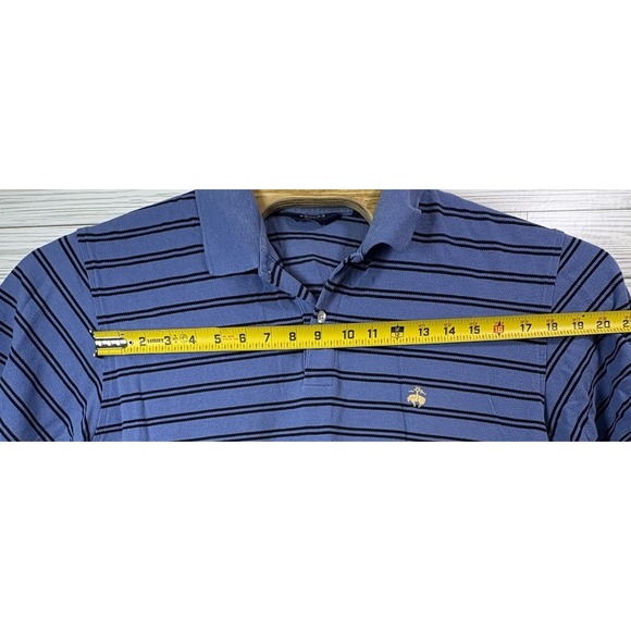 Brooks Brothers Men's Polo Sz Lg Blue- Navy Striped Cotton Short Sleeve‎ Logo - Picture 8 of 8